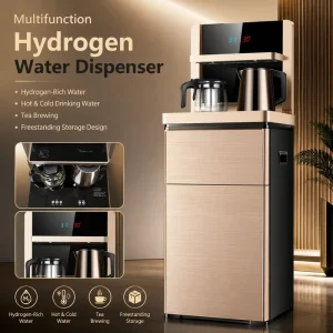 Freestanding Hydrogen Water Dispenser Tea Bar Machine with Kettle and Storage Cabinet