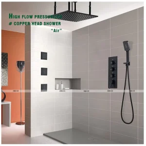 Full Body Shower Faucet with Three Jets Shower Thermostat Rainfall Shower System for Ceiling