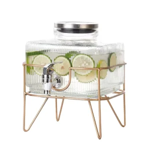 Glass Beverage Dispenser with Airtight Stainless Steel Lid, Anti-Clog Tap, 3L/5L Capacity, Square Design and BPA-Free Construction