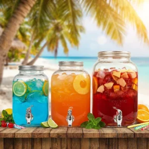 Glass Classic Eco Friendly Drink Dispensers with Metal Lid Large Capacity for Parties