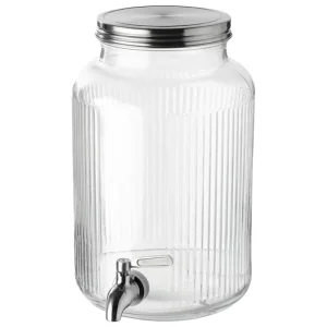 Glass Cold Beverage Dispenser with Base, 4-5L Capacity, Portable for Kitchen Use and Camping