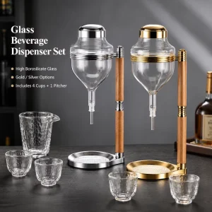 Glass Cold Drink Dispenser Ice Wine Maker with Stand Stainless Steel Lid for Bar Party