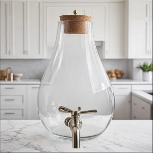 Glass Drink Dispenser for Both Iced or Hot Drinks With Wood Stand & Extra Replacement 304 Stainless Steel Faucet Sets