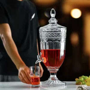 Glass Drink Dispenser with Tap for Juice, Beer, and Catering Use