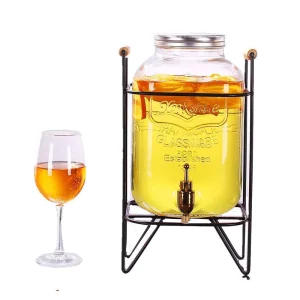 Glass Juice, Water and Beer Beverage Dispenser with Tap and Cooler