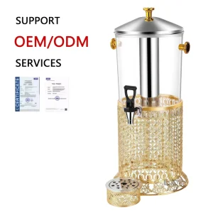 Gold-Plated Stainless Steel 8L Ice-Cooled Buffet Beverage Dispenser with Tap for Commercial Hotel Use