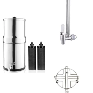 Gravity-Fed Water Filter System Stainless Steel Countertop System with 2 Ceramic Washable Metal Filters