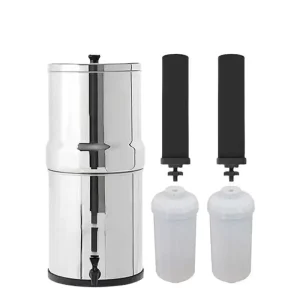 Gravity Water Purifier with Stainless Steel Housing, 18L Capacity, Activated Carbon and Fluoride Removal Filter