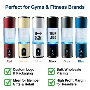 Gym Hydrogen Water Bottle 10-Min Fast Electrolysis Portable Rechargeable 8000ppb High Concentration H2 Water Generator