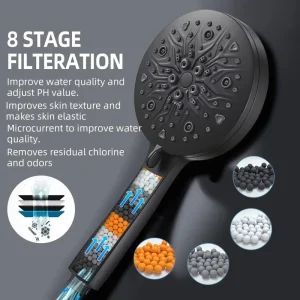 Handheld Shower Head Matte Black 9 Spray Modes Rain Shower Head Filtered Shower Head for Hard Water and to Remove Chlorine