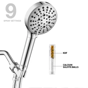 Hard Water Filter Shower Head 8+1 Spray Jet Modes High Pressure Bathroom Shower Head for Residual Chlorine Remove