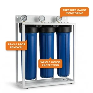 Heavy Duty 3 Stage 20×4.5 Whole House Water Purification System with Bracket and Pressure Gauges Industrial Grade