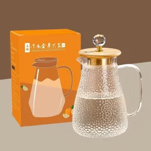 High Borosilicate Glass Pitcher Heat Resistant Safe Water Kettle with Stainless Steel Lid for Hot Cold Beverages