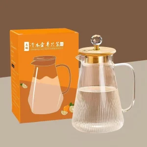 High Borosilicate Glass Pitcher Heat Resistant Stovetop Safe 1.6L BPA Free Eco Friendly Water Kettle Lid for Hot Cold