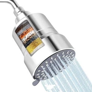 High Flow 2 in 1 Filter Shower Head Kit + Fixed Spa Filter 15 Stage Activated Carbon Hard Water Purification Eco Friendly