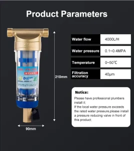 High-Flow Household Whole House Tap Water Purification Prefilter Pure Copper Central Pipeline Manual Backwash