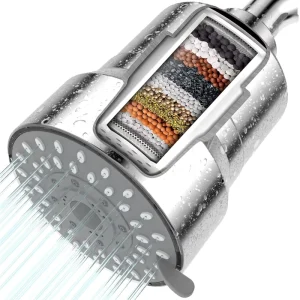 High Output Chrome Polished Plastic 15 Stage Eco Friendly Shower Head Filter Activated Carbon Detachable Design Household