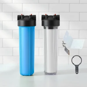 High Pressure 10/20 Inch Blue/Clear Water Filter Housing for Whole House Filtration System 1″ 3/4″ Brass Port