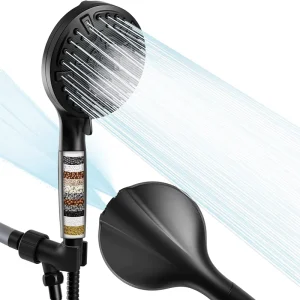 High Pressure 9 Setting Black Filtered Handheld Showerhead Built in Power Wash Jet Mode Shower Head