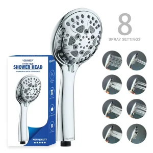 High Pressure ABS Round Chrome Finishing 8 Settings Bathroom Rain Hand Shower Head For USA