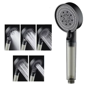 High Pressure Black Handheld 5 Mode Shower Head with Filter ABS Finish for Hard Water Bathroom Faucet Accessory