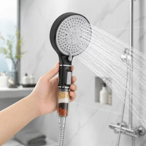 High Pressure Filter Hand Shower Set Stainless Steel Held Head for Bathroom Water Saving Wall Mounted Holder Rail
