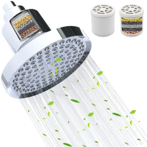 High Pressure Filtered Shower Head 6 Inch Round Removes Chlorine Impurities Improves Skin & Hair Health Chrome Finish