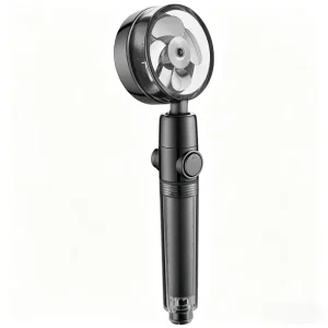 High Pressure Shower Head Turbo Shower Head with 360° Rotation Visible Fan and Water Stop Button High Pressure Handheld Sprayer