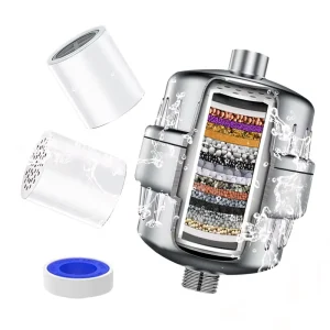 High Quality 20 Stage Shower Filter With 2 Replacement Cartridge Carbon and Remove Chlorine Filtered Shower Head for Hard Water