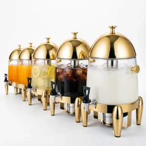 High Quality Food Grade Hotel Restaurant 12L Stainless Steel PC Ice Cooled Cold Drink Dispenser Gold Luxury Self Service Juice