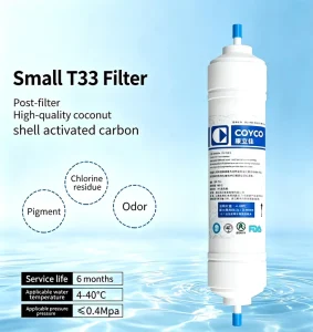 High Quality Inline Small T33 Post Carbon Filter Cartridge for RO Water Purifier System