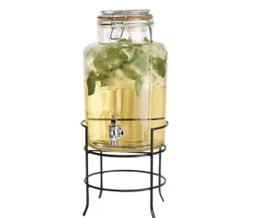 Home Beverage Drink Dispenser Durable Glass on Stand 1.5 Gallon with Spigot Includes Flavored Capsule Juice Dispenser