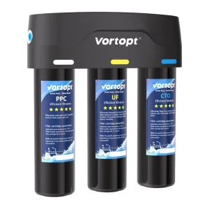 Home Universal Under Sink Three Stage Activated Carbon Ultra Filtration Manual Water Purifier 2.1L/min Flow Rate Quick Connect