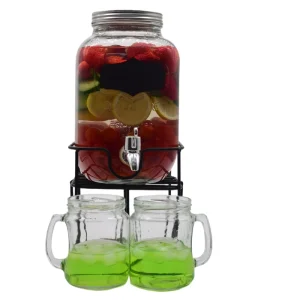 Hot Selling 6L Popular Square Glass Drink Beverage Dispenser With Lid and Metal Stand