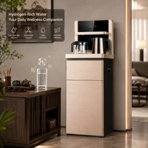 Hot and Cold Hydrogen Water Dispenser with Electric Kettle and Glass Teapot