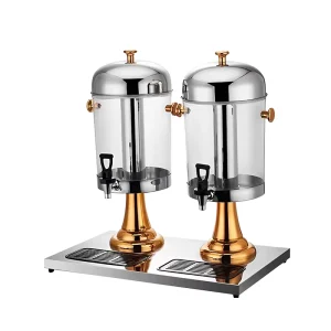 Hotel Restaurant 16L Stainless Steel Double Gold Head Food Grade Ice Cooled Polished Metal Finish Countertop Drink Dispenser