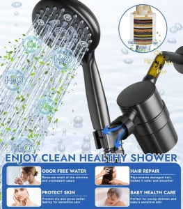 In Stock 32 Stage Black Shower Filter Easy Installation Hard Water Softener for Toxic Chemicals Removal Shower Head Filter