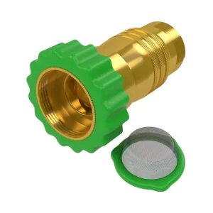 Inline RV Water Pressure Reducer Brass Lead Free Inlet Screen Filter for Camper Travel Trailer Green Gold