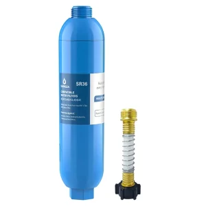 Inline Water Filter with Flexible Hose Protector Compatible with 40043, 40013, 40041 RV Filter Electric Activated Carbon BULE