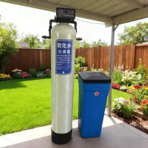Ion Exchange Water Softener with Motor, 220V, 60L FRP and PE Brine Tanks, 1000 L/hour System