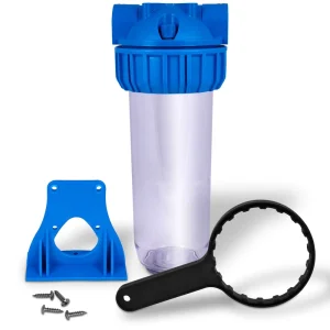 Italian-Style 10-Inch Plastic Water Filter Housing with Pump Pre-Filter Inserts Bracket Cup and Key