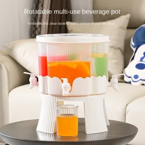 Large Capacity Four Compartment Rotating Beverage Juice Dispenser with Detachable Base Faucet Timing Water Bottle for Party