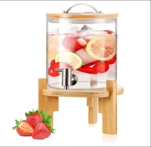 Large Capacity Glass Drink Dispenser with Stand and Spigot