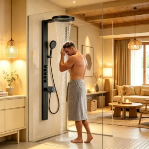 Luxury Brass Bath Rainfall Shower Heads Bathroom Contemporary Shower Black Water Shower System for Hotels Use