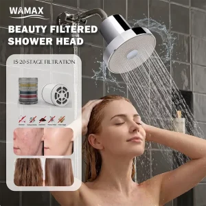 Luxury Spa Beauty 6 Inch Plastic Water Filter Shower Head 20 Stage Activated Carbon Removes Residual Chlorine for Household