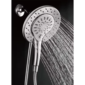 Magnetic Chrome Finish Shower Head with Rainfall Arm Features Water Purification Filter for Bathroom Use