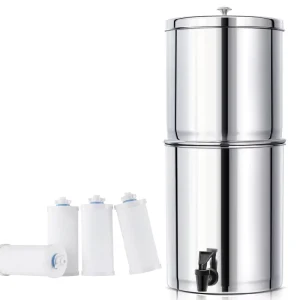 Manual 304 Stainless Steel 2.25 Gallons Gravity Fed Water Filter Ceramic Activated Carbon Purifier for Household Outdoor RV Use