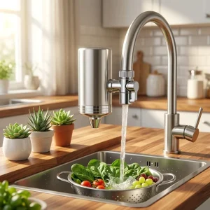 Manual Faucet-Mounted Kitchen Water Purifier with Ultrafiltration, Stainless Steel and 800 GPD Flow Rate