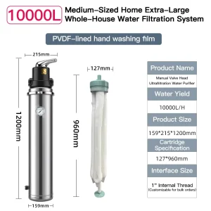 Manual Flush Whole House Water Filter 10000L/H 304 Stainless Steel PVDF UF Membrane Manual Backwash System