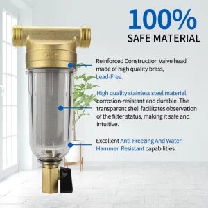 Manual Powered Brass Whole House Pre Filter with Transparent Housing Water Purifier for Home Plumbing System
